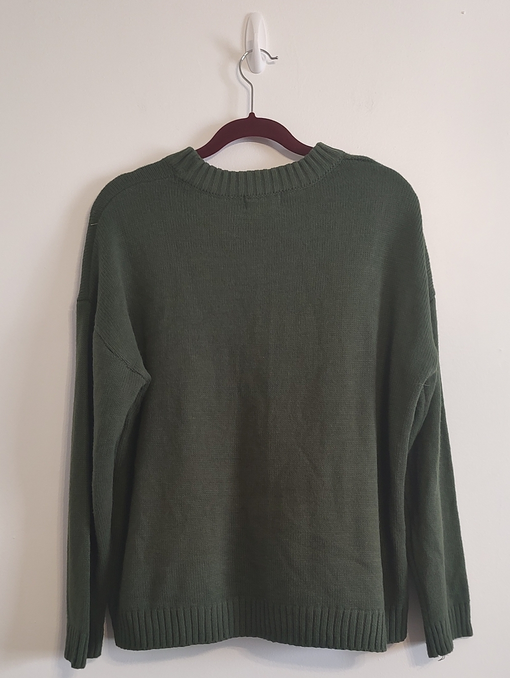 Olive Green Crewneck Sweater with Cream NEW YORK Lettering - Picture 2 of 3